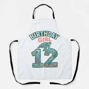 Birthday Girl 12 Sea Turtle Ocean Vintage Shirt De Apron