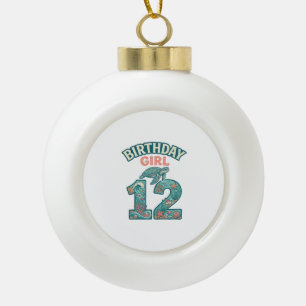 Birthday Girl 12 Sea Turtle Ocean Vintage Shirt De Ceramic Ball Christmas Ornament