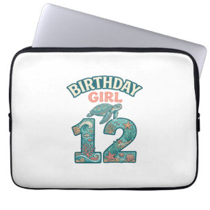 Birthday Girl 12 Sea Turtle Ocean Vintage Shirt De Laptop Sleeve