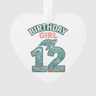 Birthday Girl 12 Sea Turtle Ocean Vintage Shirt De Ornament