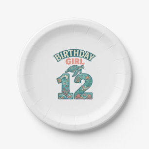 Birthday Girl 12 Sea Turtle Ocean Vintage Shirt De Paper Plate