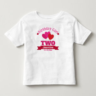 Birthday Girl 2 Years Old Heart Baloons White Toddler T-shirt