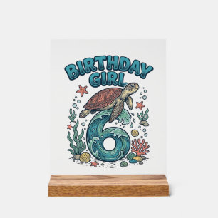 Birthday Girl 6 Sea Turtle Vintage Party Design_1 Acrylic Sign