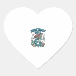 Birthday Girl 6 Sea Turtle Vintage Party Design_1 Heart Sticker