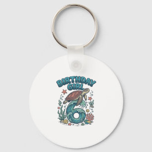 Birthday Girl 6 Sea Turtle Vintage Party Design_1 Keychain
