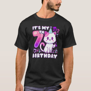 Birthday girl 7 years old, K-pop kitten with finge T-Shirt