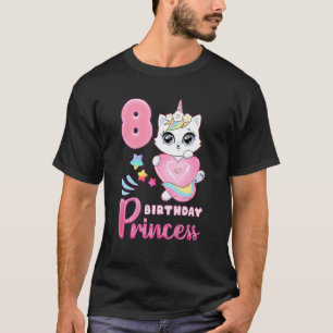 Birthday Girl 8 Year Old Cute Cat Unicorn With Pin T-Shirt