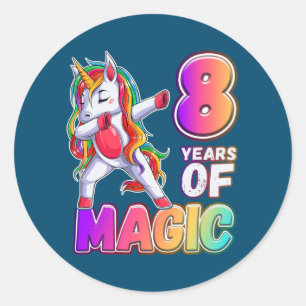 Birthday Girl 8 Year Old Unicorn 8 Years of Magic Classic Round Sticker