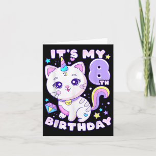 Birthday Girl 8 Years Old, Cat, Unicorn, 8th Birth Card