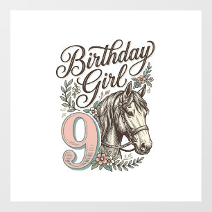 Birthday Girl 9 Horse Floral Vintage Engraving Des Window Cling