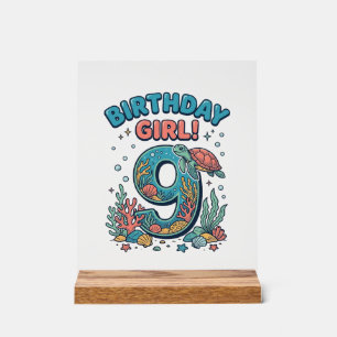 Birthday Girl 9 Ocean Turtle Vector Design_1 Acrylic Sign