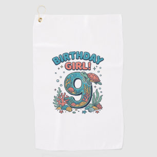 Birthday Girl 9 Ocean Turtle Vector Design_1 Golf Towel