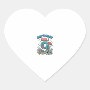 Birthday Girl 9 Ocean Turtle Vector Design_1 Heart Sticker