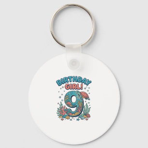 Birthday Girl 9 Ocean Turtle Vector Design_1 Keychain