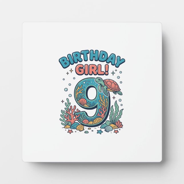 Birthday Girl 9 Ocean Turtle Vector Design_1 Plaque (Front)
