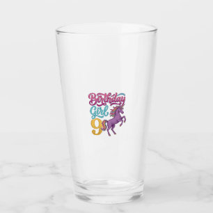 Birthday Girl 9 Unicorn Vintage Engraving Design_1 Glass