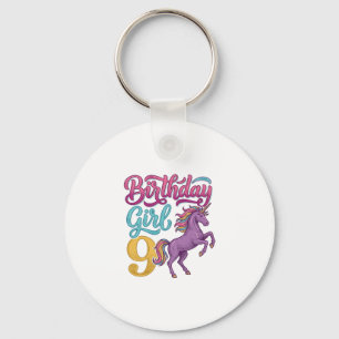 Birthday Girl 9 Unicorn Vintage Engraving Design_1 Keychain