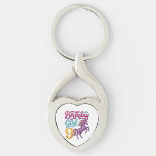 Birthday Girl 9 Unicorn Vintage Engraving Design_1 Keychain