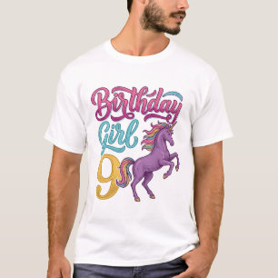 Birthday Girl 9 Unicorn Vintage Engraving Design_1 T-Shirt