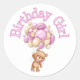 Birthday Girl Bear Baby Shower  Classic Round Sticker