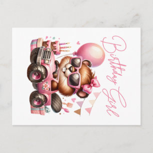 BIRTHDAY GIRL - BEAVER IN A PINK MONSTER TRUCK POSTCARD