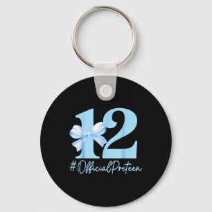 Birthday Girl Blue Coquette Bow 12 Year Old Offici Keychain