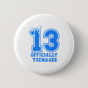 Birthday Girl Blue Coquette Bow 13 Years Old 13th 2 Inch Round Button
