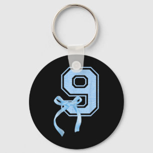 Birthday Girl Blue Coquette Bow 9 Year Old Aesthet Keychain