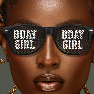 Birthday Girl Bold Letter Black & White Party Retro Sunglasses