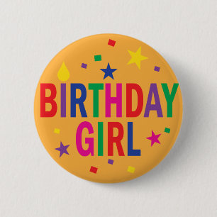 Birthday Girl colourful button