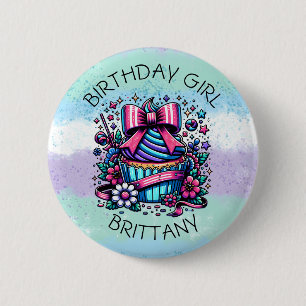 Birthday Girl Cupcake Whimsical Personalized 2 Inch Round Button