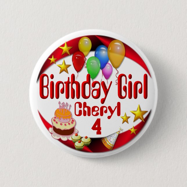 Birthday Girl Custom Name and Age Birthday 2 Inch Round Button (Front)