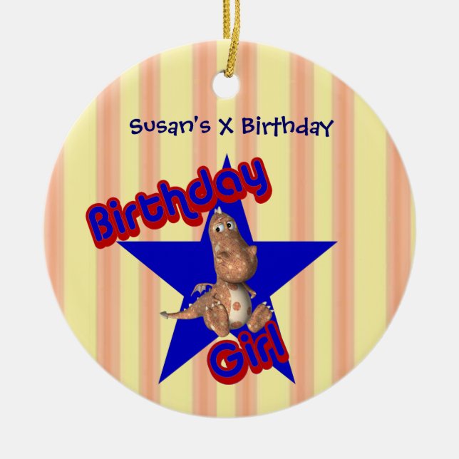 Birthday Girl Cute Dragon Customizable Ornament (Front)