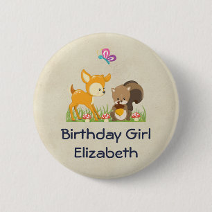 Birthday Girl Cute Forest Animals 2 Inch Round Button