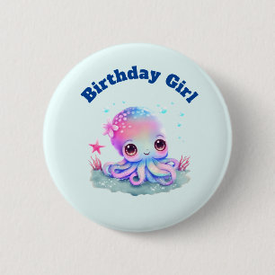 Birthday Girl Cute Octopus Under the Sea Theme 2 Inch Round Button