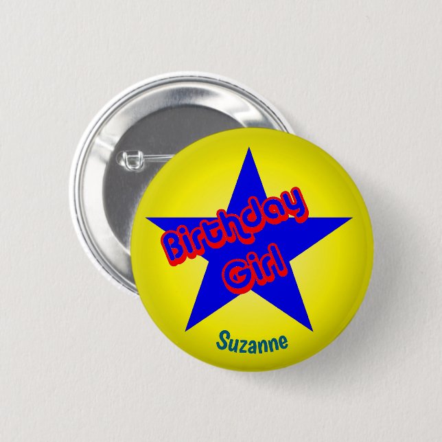 Birthday Girl Cute Personalized 2 Inch Round Button (Front & Back)