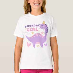 Birthday Girl Cute Purple Dinosaur Pastel T-Shirt