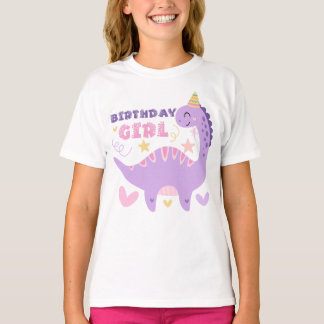Birthday Girl Cute Purple Dinosaur Pastel T-Shirt