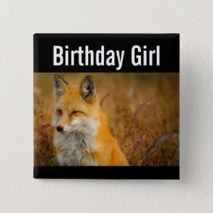 Birthday Girl Cute Red Fox Nature Photography 2 Inch Square Button