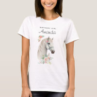 Birthday Girl Elegant White Horse Boho Floral