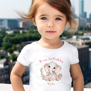 Birthday Girl Elephant Pink Personalized Name Toddler T-shirt