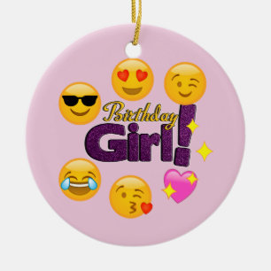 Birthday Girl Emoji Ceramic Ornament