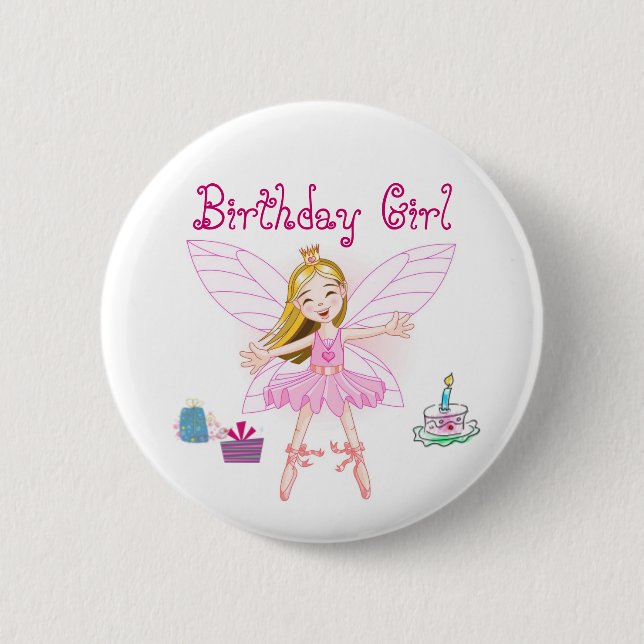 Birthday Girl Fairy Ballerina 2 Inch Round Button (Front)