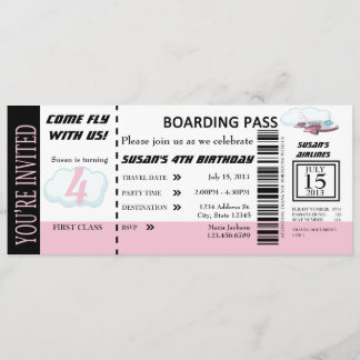 Birthday Girl Flight Ticket Invite Customizable