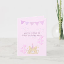 Birthday girl folded invitation |customizable card