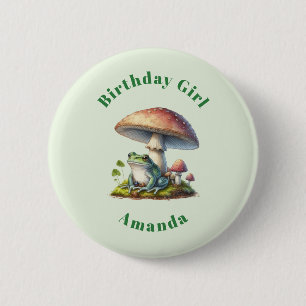 Birthday Girl Frog Under a Mushroom Cute Nature 2 Inch Round Button