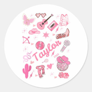 Birthday Girl Groovy Taylor First Name Personalize Classic Round Sticker