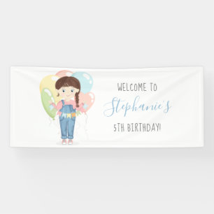 Birthday Girl in Overalls Brunette Banner