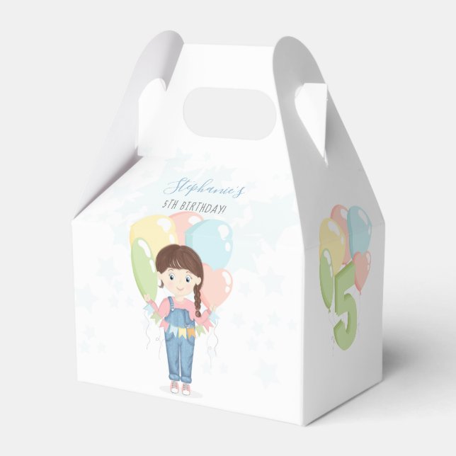 Birthday Girl in Overalls Brunette Favor Box (Back Side)