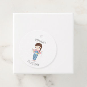 Birthday Girl in Overalls Brunette Favour Tags